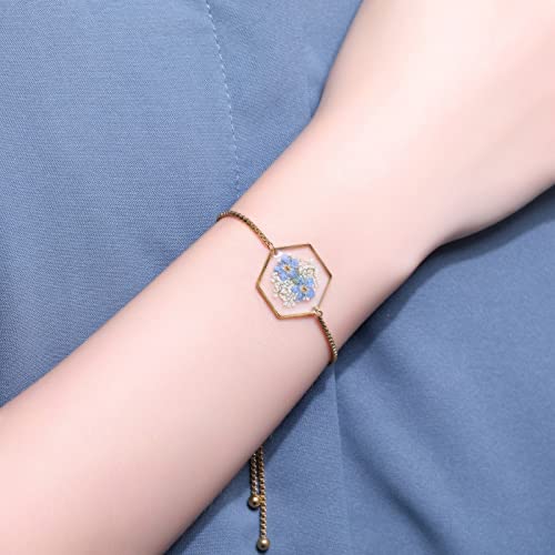Forget-Me-Not And Queen Anne's Lace Pressed Wildflower Bracelet | Gold Pressed Wildflowers Resin Bracelet | Personalized Handmade Bracelet | Alaska State Flower Bracelet | Gift For Her #TOP3