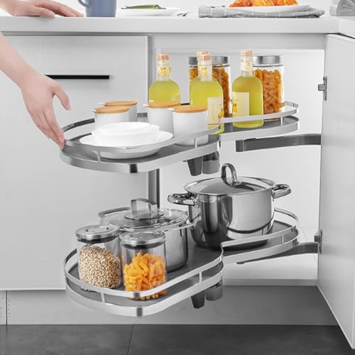 Gdrasuya10 Swing Left Blind Corner Cabinet Pull Out Organizer, 2 Tier Corner Deep Cabinet Pull Out Organizer 2 Shelf Slide Out Cabinet kitchen Organizer Lazy Susan Organizer (Left Out)
