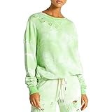 n: PHILANTHROPY Women's Olympia Distressed Casual Long Sleeve Crew Neck Pullover Sweatshirt, Chartreuse Eclipse Tie Dye, XS