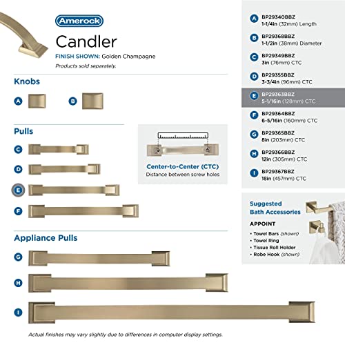 Image of Amerock | Cabinet Pull | Golden Champagne | 5-1 /16 inch (128 mm) Center to Center | Candler | 1 Pack | Drawer Pull | Drawer Handle | Cabinet Hardware