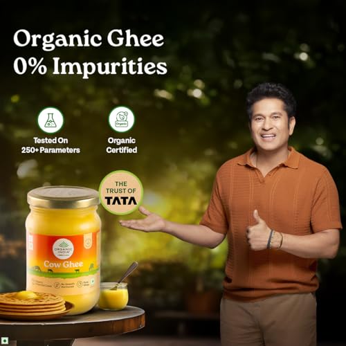 Image of Organic India Pure Cow Ghee, 250ml | Labs Tested on 250+ Parameters | Certified Organic | Glass Bottle | Sourced from Organically Fed Cows | Authentic Taste, Rich in Healthy Fat