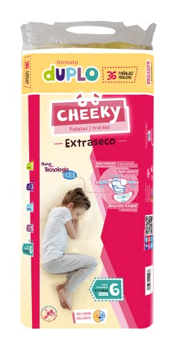 Cheeky Pañales Bebé Extraseco - Talla 6 (17-28 kg) - 36 Pañales - Protege la irritación - Apto para pieles Atópicas - Fabricado en España -
