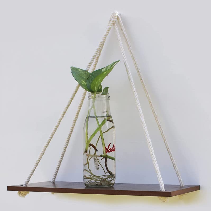 Image of VAH Wooden 1 Layer with White Jute Rope Wall Floating Laminated Wall Decor Wall Shelf