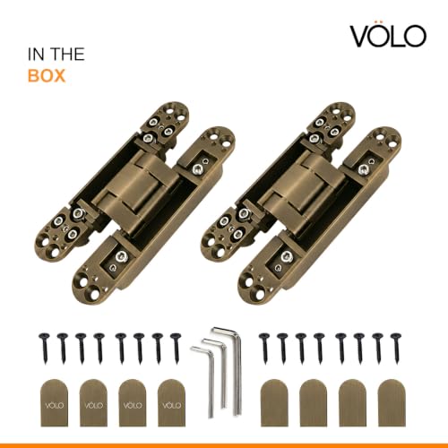 Image of VOLO Heavy-Duty Concealed Hinges - Hidden Door Hinges for Wooden & Flush Doors, Matt Black Finish | Pack of 2 Pieces | (7 Inch | Antique)