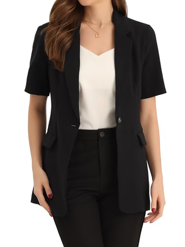 Allegra K Mujer Blazer de Solapa de Manga Corta con Botones y Frente Abierto para Oficina con...
