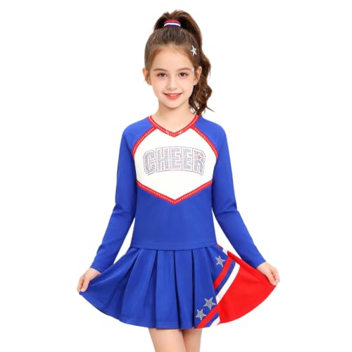 Conjunto de animación para niñas con falda pantalón blanca y azul traje de porrista de 9 a 10 años