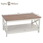 Sophia & William Farmhouse Coffee Table with Storage Shelf for Living Room, Ivory - Image 3