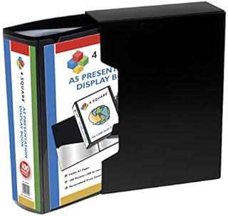 A5 Display Book - 100 Pockets (200 Sides) Black Presentation Display Book Folder Folio for Professionals, Business, Students, Projects, School, Colleges, Home, Office by 4 Square - 89040 (1 Book)