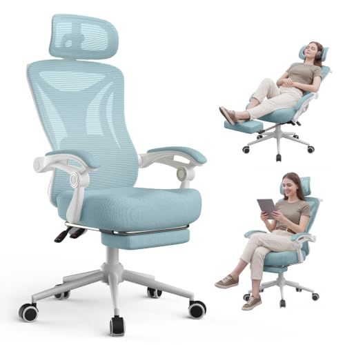 Image of CYKOV Ergonomic Office Chair with Footrest - Adjustable Lumbar Support & Headrest, 90-135 Reclining Mesh Back Computer Chair - Home Office /Gaming, 350lbs Capacity