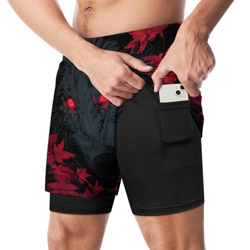 Animal Graphic Men's Swim Trunks with Compression Liner Workout Athletic Shorts with Pockets Quick Dry Beach Shorts