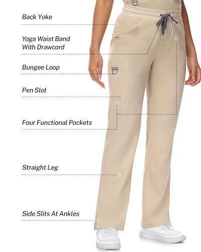 Image of COMENII Scrubs for Women, Knit Yoga Waistband Straight Leg Cargo Pants, Classic Fit Womens Scrubs Pants