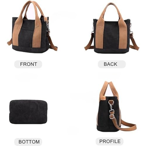 Image of Small Tote Bag with Zipper, 2024 Canvas Multi-Pocket Crossbody Bag Shoulder Bag Satchel Hobo Bag Messenger Bag