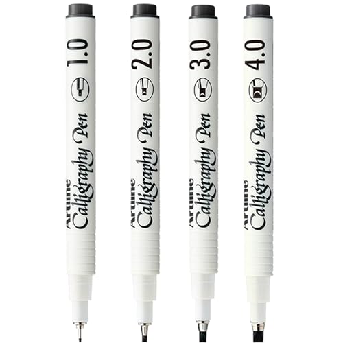 Artline Calligraphy Set Pack of 4 Black Calligraphy Pens with Assorted Nib Sizes (1 2 3 & 4mm). Calligraphy Pens for Writing & Illustration. Water-Resistant Ink Genuine Hand Writing Pens