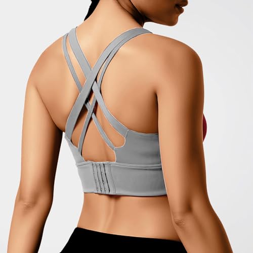 BaseTry High Impact Sports Bra for Women - Padded Seamless Support Bra for Yoga Gym Workout Fitness -High Support Running Bra (US, Alpha, Small, Regular, Regular, Grey) — view 5