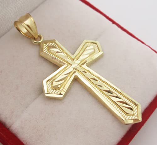10K Yellow Gold Mens Cross Pendant Diamond Cut Cross3