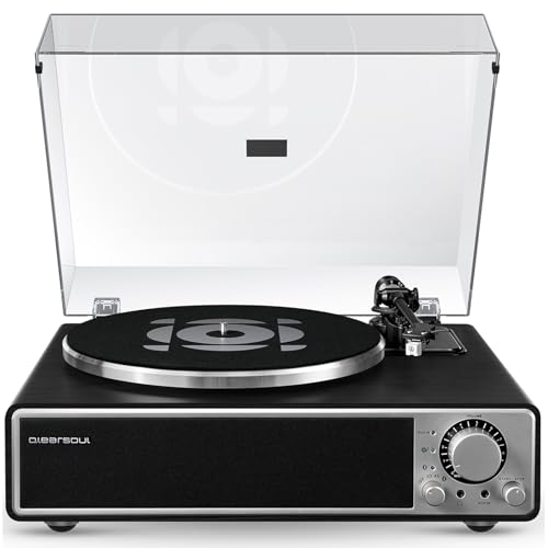 Image of QLEARSOUL ONE-Q Vinyl Record Player (Black), All-in-one HiFi Turntables with Built in Speakers, Bluetooth 5.4, Phono Preamp, Magnetic Cartridge AT-3600L, 33 /45 RPM Two Speed, Aux-in, Auto Off