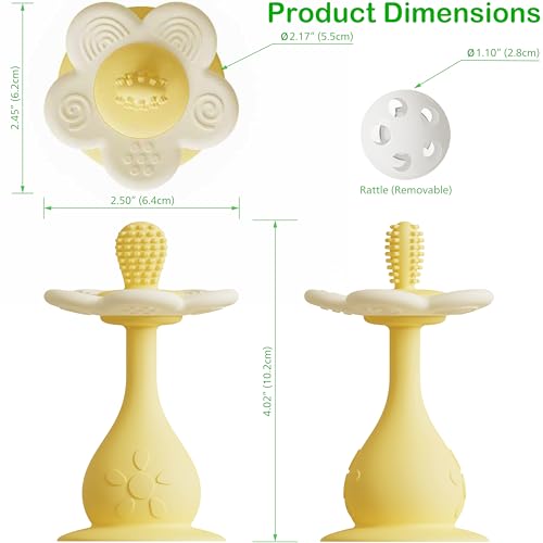 Image of Flower Teether Rattle, Silicone Baby Teething Toy 0-24M [Yellow] | 360 Multi-Texture, Nipple-Shaped End, Anti-Choking Design, Stand-Up Base, Baby Girl & Boy Teether, BPA-Free, Teething Relief