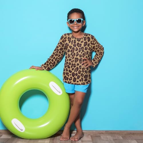 Aflyko Animal Print Kids Rash Guard Shirts Leopard Animal Print Cool Brown Boys Girls Rashguard UPF 50+ UV Sun Protection Swim Shirt Camping Hiking Swimming Fishing Travelling 9-10T3