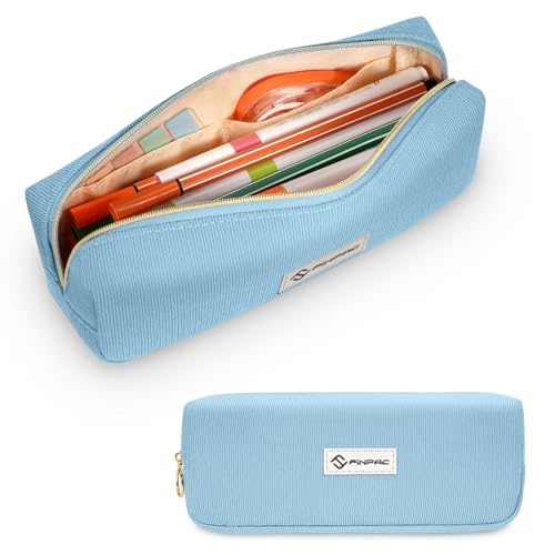 Image of FINPAC Pencil Case, Corduroy Aesthetic Makeup Bag, Cute Kawaii Pen Bag Pouch Holder Box Organize for Study, Office, or Travel (Ocean Blue)