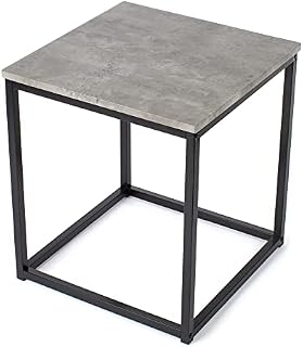 LIVIVO Concrete Effect Coffee & Square Side Table Girder Inspired Metal Frame Rectangular Perfect For Indoor Outdoor Home Interior Tea Coffee Snack Laptop Office Furniture - Grey (Side Table)