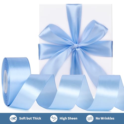 Mauproy 1-1/2 Inch Wide Sky Blue Satin Ribbon, 50 Yards Solid Polyester Fabric Ribbon for Roses Making, Gift Wrapping, Flower Bouquets, Wedding Decorations, Handmade Crafts - Image 3