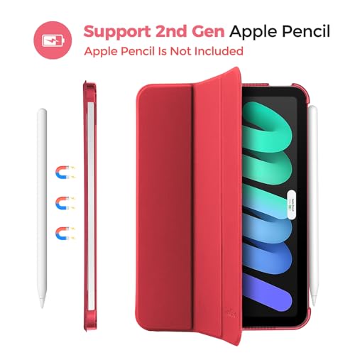 Image of ProCase Smart Case for iPad mini 7 A17 Pro 2024 /Mini 6 2021 8.3 inch -Red | Slim iPad Mini 7th /6th Gen Case Hard Back Cover for iPad Mini 7th Gen A2995 /A2996 /A2993 /6th Gen A2567 A2568 A256