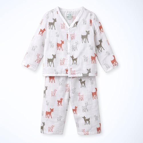 Image of The Boo Boo Club Kids 100% Cotton Muslin Printed V Neck Long Sleeve TopBottom Set | Night Suit for Baby Girl and Boy