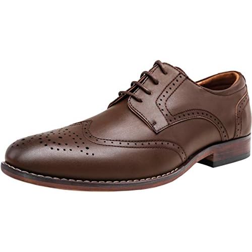 Vostey Men's Dress Shoes Classic Wingtip Brogue Men Oxfords 7 Black-plain Toe-637