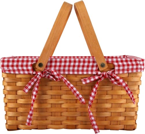 Panier de pique-nique naturel avec compartiment divisé et poignées pliantes