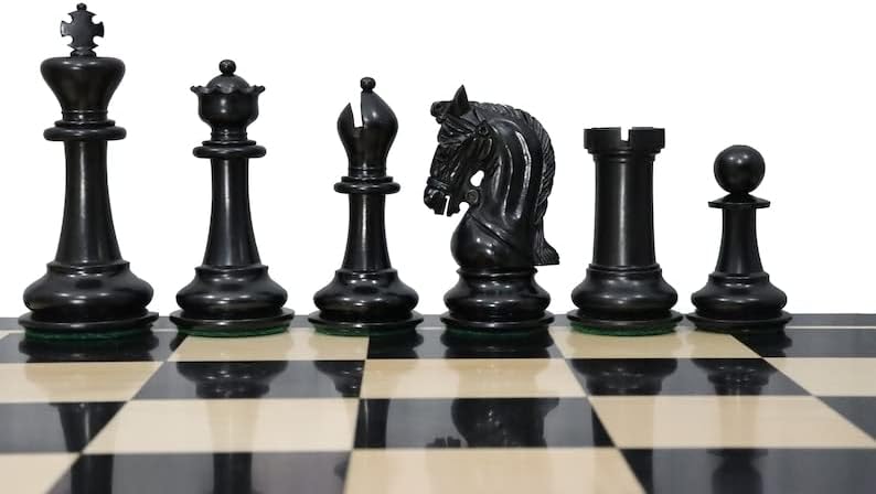 Sultan Series Luxury Chess Set - Weighted Chess Pieces Only in Ebony Wood and Natural Boxwood with 2 Extra Queens | King 4.1"