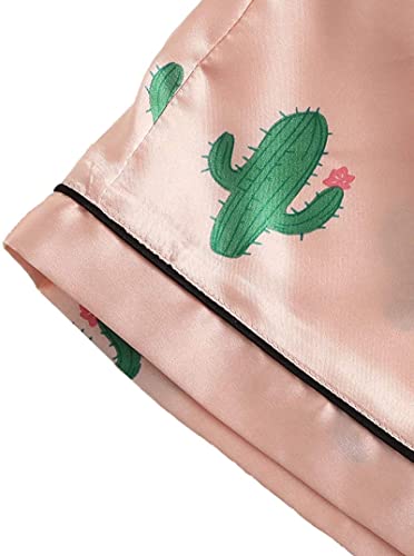 Remidoo Women's Short Sleeve Button Down Satin 2 Piece Pajama Set Sleepwear Cactus Pink Medium #TOP3
