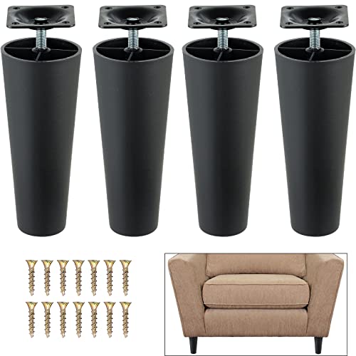 Maopiner Sofa Legs, 4 Pack Tapered Plastic Sofa Couch And Chair Legs 6.7Inch Height M8 Thread (Metric 8Mm) Replacement Furniture Legs With Leg Mounting Plates For Couch, Armchair, Cabinet #TOP8