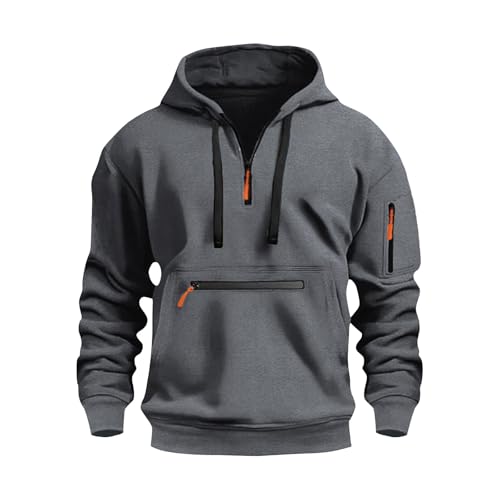 Tactical Hoodies for Men Outdoor Athletic Quarter Zip Pullover Winter Warm Long Sleeve Hooded Sweatshirt with Pockets