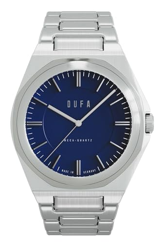 DuFa DF-9037 - Reloj de pulsera para hombre con correa de eslabones y cristal de zafiro 5 ATM con segundero rastrero, azul, Pulsera