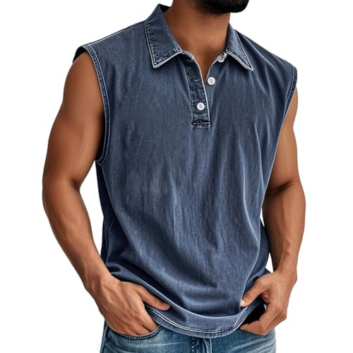 Débardeur musculation homme grande taille 3XL confortable avec col boutonné rétro