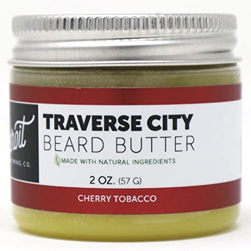 Detroit Grooming Co Beard Butter - Traverse City - Cherry Tobacco Scented Men's Beard Balm - All Natural Ingredients, Essential Oils For Soft, Full Beard Growth, Thickness & Conditioning - Beard Acne Balm - 2Oz #TOP14
