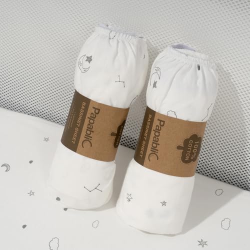 Image of Papablic Bassinet Sheets 2 Pack for 2 in 1 Breathable Mesh Baby Bassinet, 33 inch x 21.6 inch Baby Bassinet Sheets, 100% Cotton Bedside Bassinet Sheets, Soft Breathable Bassinet Mattress Sheets, Grey