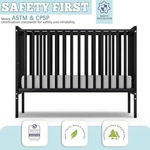 Baby crib 5 in 1 full size convertible toddler bed with sustainable natural pinewood for small baby nursery furniture non toxic finish black  urban country home decor