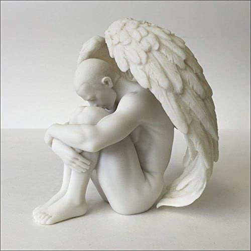 WU Male Nude Angel Holding Knees Statue Sculpture