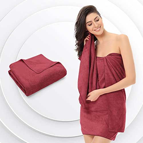 Image of Sassoon Venir Microfiber 1 Piece Women Bath Towel 450 GSM (60x120cm, Crimson Color) Ultra Soft Material, Towel for Daily use