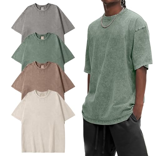 Image of Eiscntd Men's Oversized T-Shirts Heavyweight Cotton Vintage Washed Loose Fit Unisex Baggy Tee Shirts