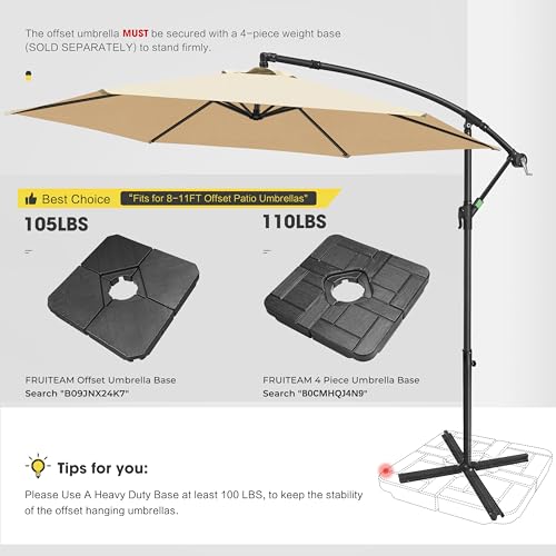 Image of FRUITEAM 10FT Offset Hanging Patio Umbrella, Outdoor Market Cantilever Umbrella w /Easy Tilt Adjustment, with Crank & Cross Bar, Shade 95% UV Protection for Backyard, Poolside, Lawn and Garden