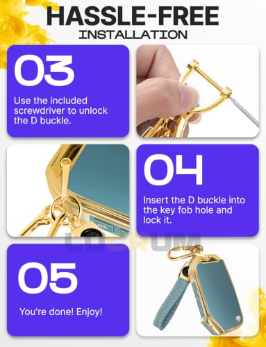 Image of Lucrum Key Fob Cover for Kia, TPU KeyFob Case & Leather Keychain | Fits ONLY FLIP Cadenza Forte K5 Niro Seltos Sorento Soul Sportage, 4 Button Keyfob Case (2018-2025) - Blue and Gold