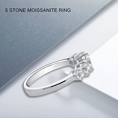 5-stone Round Moissanite Wedding Engagement Ring 925 Sterling Silver 10K 14K 18K Solid Gold Moissanite Eternity Band with Engraving4