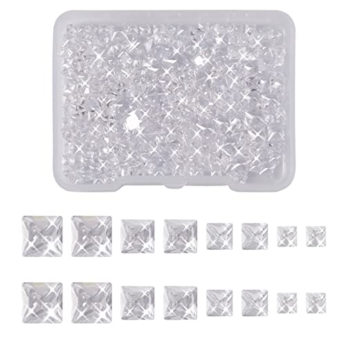 Bestewelry 265 pièces de cabochons en zircone claire de classe A, carrés facettés, pierres cabochons en vrac pour la fabrication de bijoux et la décoration