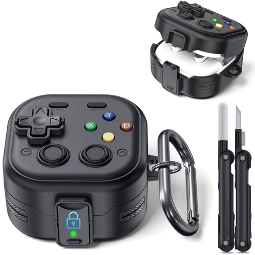 Secure Lock Case for Galaxy Buds 4 Pro Case and Buds 4 Case, Rugged Hard Shell with Cleaner Kit and Keychain for Men Boy Women, Funny Game Cover for Samsung Galaxy Buds 4/4 Pro 2026, Black