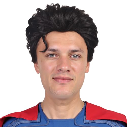 FantaLook Short Black Men Cosplay Wig for Halloween Party Super Funny Synthetic Fiber Hair Wig for Adult (Big Size)