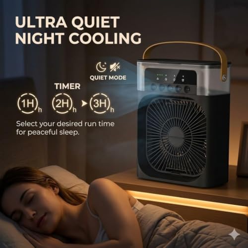 Image of DRUMSTONE Luxurious 5 Years Warranty Portable Rechargeable Air Cooler Fan with Mist Spray Instant Mini AC Cooling Powerful Airflow USB Charging Personal Desktop Cooler for Home Office Travel SummerUse
