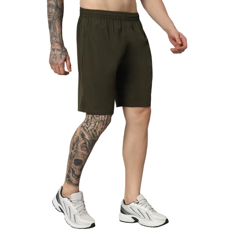 Image of ATICX Polyester Shorts for Men - Quick Dry Lightweight with Zipper Pockets - Gym, Running, Jogging, Training Half Pants for Basketball, Swimming, Badminton, Cycling, Football, Outdoor & Home Wear
