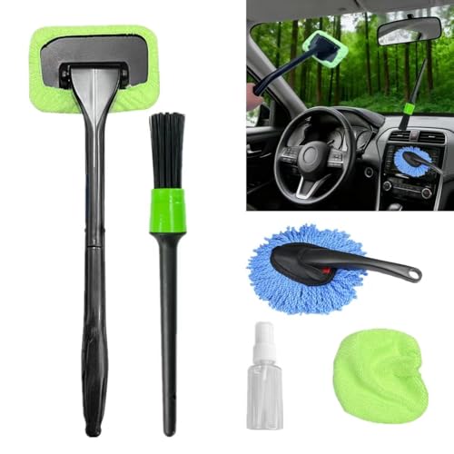 YKT Windshield Cleaner Tool, Car Interior Cleaning Kit & Car Detailing Kit with Car Detailing Brush and Microfiber Head for Car Wash Kit